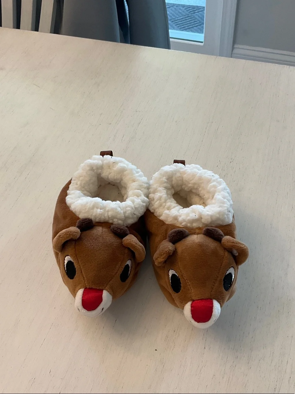 Rudolph Reindeer Plush Slippers - Brown & White